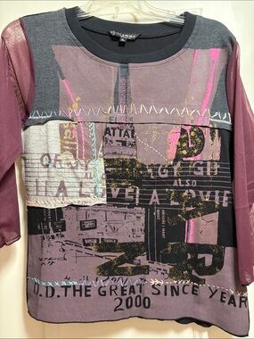 Wink Mixed-Print Long Sleeve Top in Mauve Pink